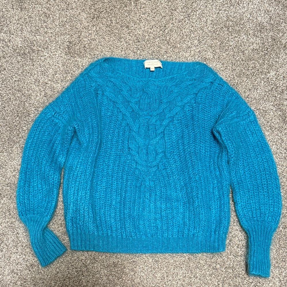 Sezane Teal Cable Knit Sweater